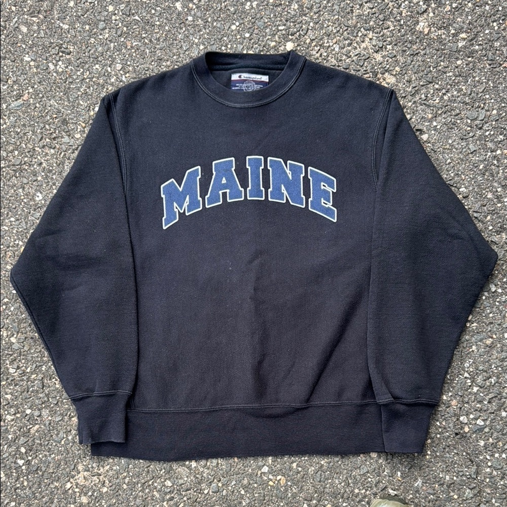 Champion Black Sweatshirt with Blue MAINE Logo